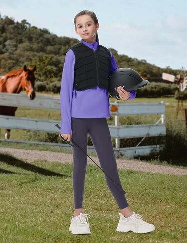 MoFiz Girls Fleece Long Sleeve Shirts Horse Riding Equestrian Thermal Shirt Fall Jacket Kids Half Zip Pullover Sweatshirts in Kuwait