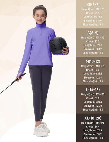 MoFiz Girls Fleece Long Sleeve Shirts Horse Riding Equestrian Thermal Shirt Fall Jacket Kids Half Zip Pullover Sweatshirts in Kuwait
