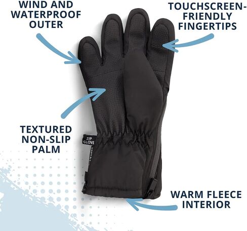 Andy & Evan Kids' Waterproof Snow Gloves Winter Gloves Side Zippers Touchscreen Ski Snowboard Sledding w/Warm Fleece Palms in Kuwait
