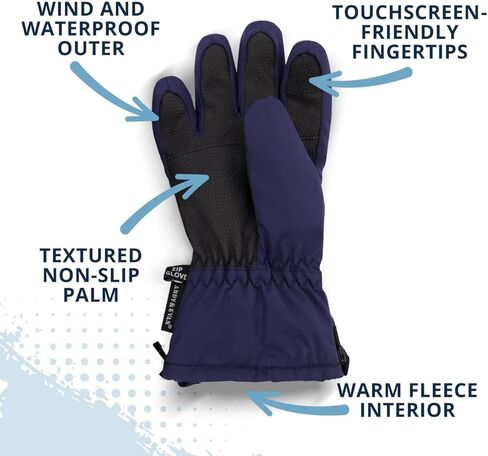 Andy & Evan Kids' Waterproof Snow Gloves Winter Gloves Side Zippers Touchscreen Ski Snowboard Sledding w/Warm Fleece Palms in Kuwait