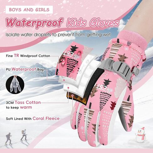 Winter Gloves for Boys Girls Kids Snow Gloves Toddler Waterproof Gloves for Snowboarding in Saudi Arabia