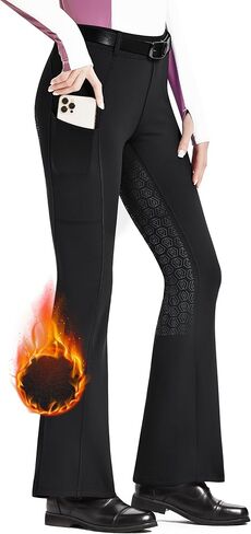 FitsT4 Sports Women's Fleece Lined Bootcut Horse Riding Pants Winter Full Seat Riding Tights with Pockets Equestrian Breeches in Saudi Arabia