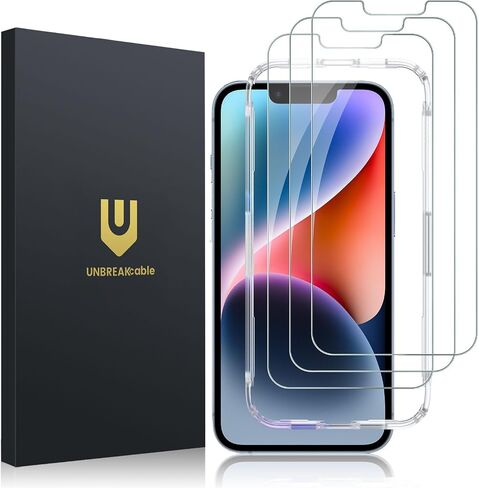 UNBREAKcable Screen Protector for iPhone 14/13/13 Pro [2-Pack] Double Shatterproof Tempered Glass [Easy Installation Frame] [9H Hardness] [99.99% HD Clear] [Bubble Free] for Apple 14/13/13 Pro 6.1'' in Saudi Arabia