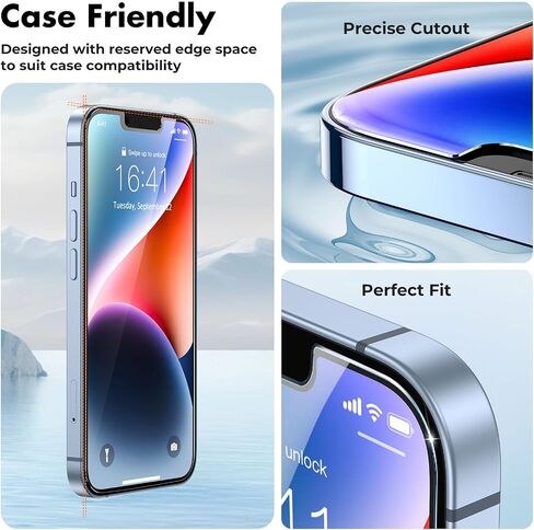 UNBREAKcable Screen Protector for iPhone 14/13/13 Pro [2-Pack] Double Shatterproof Tempered Glass [Easy Installation Frame] [9H Hardness] [99.99% HD Clear] [Bubble Free] for Apple 14/13/13 Pro 6.1'' in Saudi Arabia