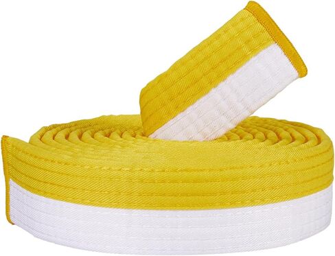CREATCABIN Yellow White Jiu Jitsu Belt Polyester Martial Arts Belt Judo Jiu-Jitsu TKD Aikido Uniform Ranking Belt Long Soft Universal Fit Belts Taekwondo for Men Women Sports Training Equipment 9.2ft in Saudi Arabia