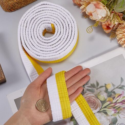 CREATCABIN Yellow White Jiu Jitsu Belt Polyester Martial Arts Belt Judo Jiu-Jitsu TKD Aikido Uniform Ranking Belt Long Soft Universal Fit Belts Taekwondo for Men Women Sports Training Equipment 9.2ft in Saudi Arabia