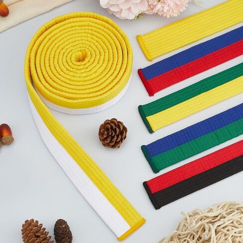 CREATCABIN Yellow White Jiu Jitsu Belt Polyester Martial Arts Belt Judo Jiu-Jitsu TKD Aikido Uniform Ranking Belt Long Soft Universal Fit Belts Taekwondo for Men Women Sports Training Equipment 9.2ft in Saudi Arabia