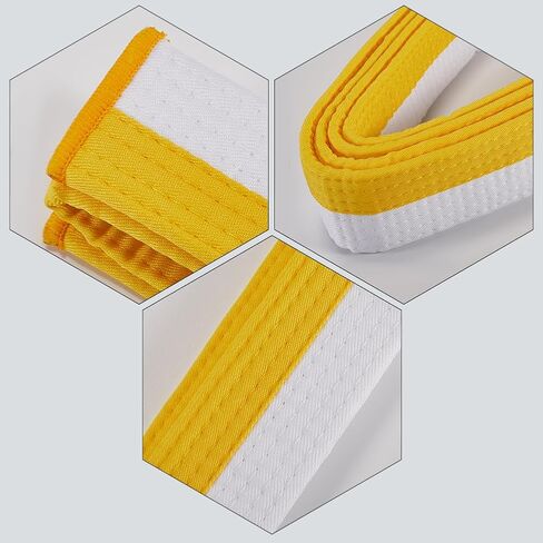 CREATCABIN Yellow White Jiu Jitsu Belt Polyester Martial Arts Belt Judo Jiu-Jitsu TKD Aikido Uniform Ranking Belt Long Soft Universal Fit Belts Taekwondo for Men Women Sports Training Equipment 9.2ft in Saudi Arabia
