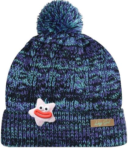 EDTREK Hey Girl Winter Beanie Hat with Silk Satin Fleece Lining Multicolored Pom Poms - One Size for Womens and Kids in Saudi Arabia