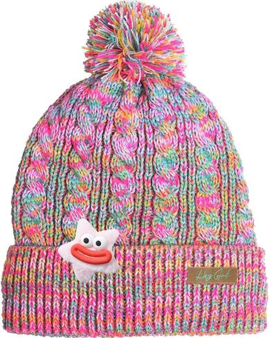 EDTREK Hey Girl Winter Beanie Hat with Silk Satin Fleece Lining Multicolored Pom Poms - One Size for Womens and Kids in Saudi Arabia