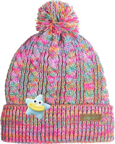 EDTREK Hey Girl Winter Beanie Hat with Silk Satin Fleece Lining Multicolored Pom Poms - One Size for Womens and Kids in Saudi Arabia