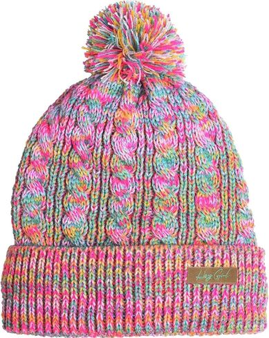 EDTREK Hey Girl Winter Beanie Hat with Silk Satin Fleece Lining Multicolored Pom Poms - One Size for Womens and Kids in Saudi Arabia