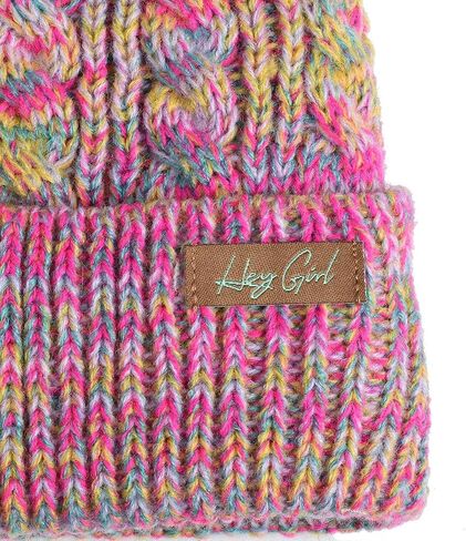 EDTREK Hey Girl Winter Beanie Hat with Silk Satin Fleece Lining Multicolored Pom Poms - One Size for Womens and Kids in Saudi Arabia