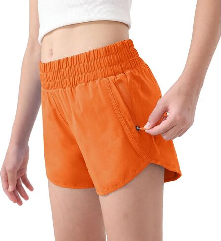 Aurefin Girls Athletic Shorts, Teen Kids Quick Dry Running Shorts with Zip Pocket Lightweight Track Workout Active shorts in Saudi Arabia