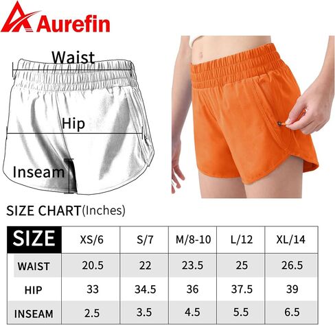 Aurefin Girls Athletic Shorts, Teen Kids Quick Dry Running Shorts with Zip Pocket Lightweight Track Workout Active shorts in Saudi Arabia