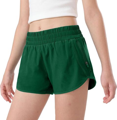 Aurefin Girls Athletic Shorts, Teen Kids Quick Dry Running Shorts with Zip Pocket Lightweight Track Workout Active shorts in Saudi Arabia