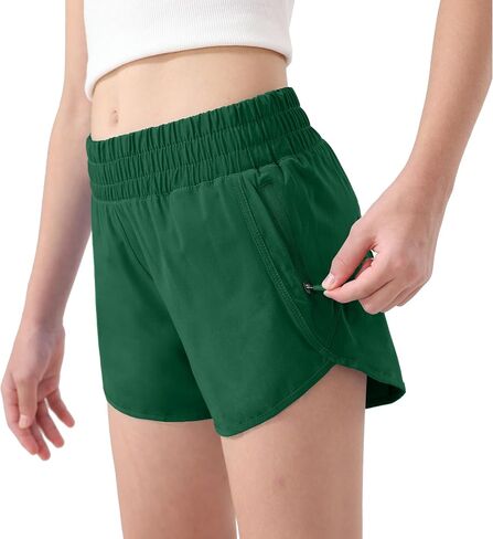 Aurefin Girls Athletic Shorts, Teen Kids Quick Dry Running Shorts with Zip Pocket Lightweight Track Workout Active shorts in Saudi Arabia