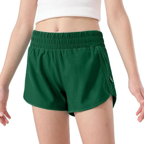 Aurefin Girls Athletic Shorts, Teen Kids Quick Dry Running Shorts with Zip Pocket Lightweight Track Workout Active shorts in Saudi Arabia
