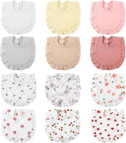 Geyoga 12 Pack Muslin Baby Bibs Adjustable Bandana Drool Bib for Unisex Cotton for Infants Boys Girls Teething in Saudi Arabia
