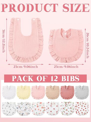 Geyoga 12 Pack Muslin Baby Bibs Adjustable Bandana Drool Bib for Unisex Cotton for Infants Boys Girls Teething in Saudi Arabia
