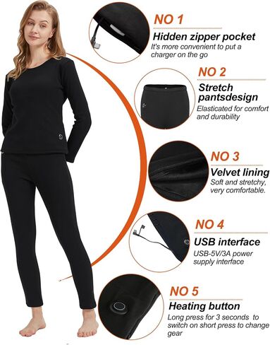 Women's Heated Thermal Underwear Set, USB Women's Electric Thermal Heated Long Johns Set with Battery Pack in Saudi Arabia