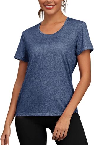 Women's Short Sleeve Workout Shirts UPF50+ Crew Neck Loose Fit T Shirts Yoga Running Athletic Tee Tops in Saudi Arabia