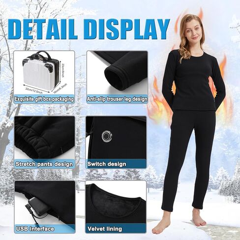 Women's Thermal Underwear Set, USB Electric Thermal Heated Long Johns Set with Power Bank for Outdoor Sports Skiing in Saudi Arabia