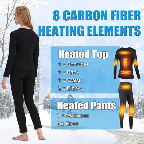 Women's Thermal Underwear Set, USB Electric Thermal Heated Long Johns Set with Power Bank for Outdoor Sports Skiing in Saudi Arabia