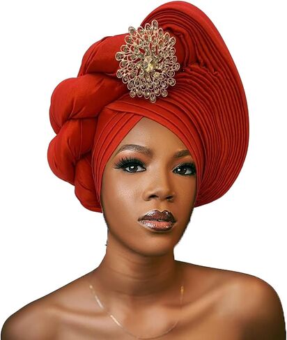 قبعات رأس أفريقية من Gele Headties لحفلات الزفاف قبعات Gele Headties مصنوعة يدويًا نيجيرية للنساء in Saudi Arabia