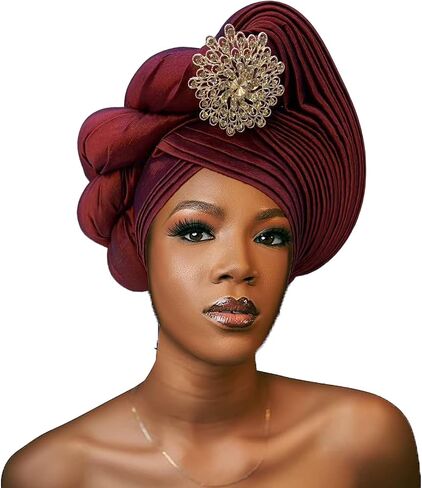 قبعات رأس أفريقية من Gele Headties لحفلات الزفاف قبعات Gele Headties مصنوعة يدويًا نيجيرية للنساء in Saudi Arabia