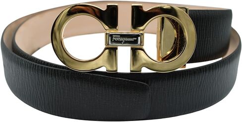 حزام سلفاتوري فيراغامو غانشيني قابل للتعديل من الجلد الأسود المرصوف بالحصى الذهبي المصقول in Kuwait
