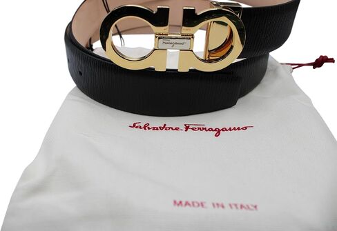 حزام سلفاتوري فيراغامو غانشيني قابل للتعديل من الجلد الأسود المرصوف بالحصى الذهبي المصقول in Kuwait