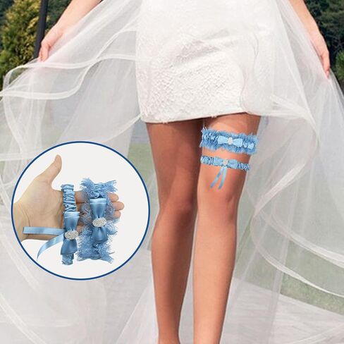 2 PCS Blue Wedding Garters Bridal Garter Set Stretchy Lace Bridal Accessories for Women in Saudi Arabia