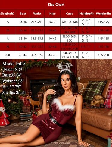 Avidlove Christmas Lingerie for Women Sequin Babydoll Chemise with Belt Sexy Santa Outfit in Saudi Arabia