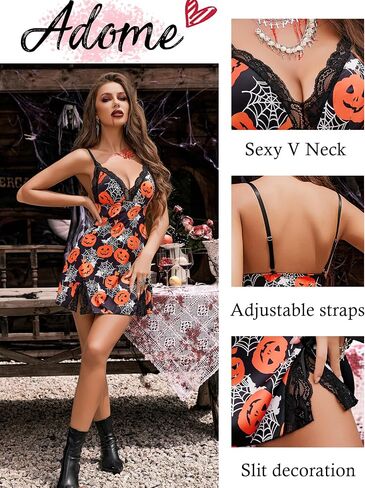 ADOME Lingerie for Women Lace Chemise Nightgown Satin Babydoll Dress Silk Slip Nightwear S-XXL in Kuwait