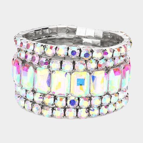 Rosemarie & Jubalee Women's Stunning Statement Bejeweled Set Of 5 Colorful Crystal Rhinestone Stretch Bracelets, 6.75" in Kuwait