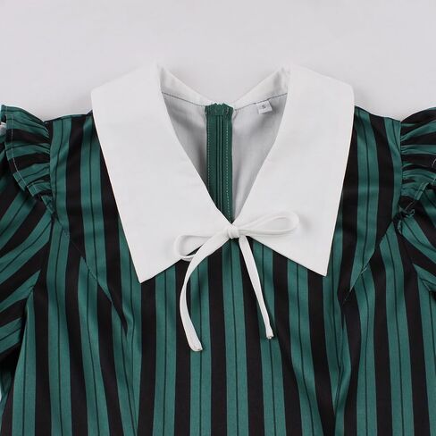 IDOPIP Women Black Striped Halloween Cosplay Costume Dress Elegant Tie Neck Midi Dress 1950s Vintage Cocktail Shirt Dress in Saudi Arabia
