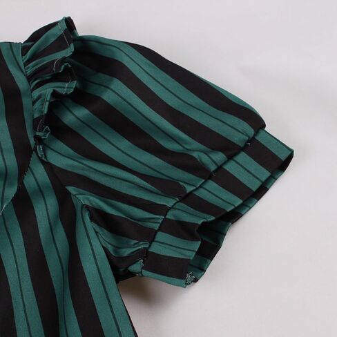 IDOPIP Women Black Striped Halloween Cosplay Costume Dress Elegant Tie Neck Midi Dress 1950s Vintage Cocktail Shirt Dress in Saudi Arabia