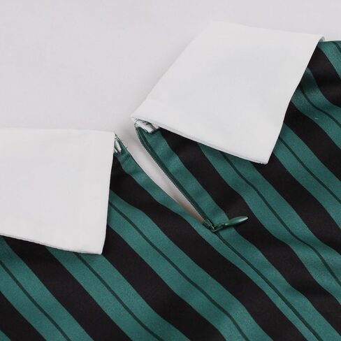 IDOPIP Women Black Striped Halloween Cosplay Costume Dress Elegant Tie Neck Midi Dress 1950s Vintage Cocktail Shirt Dress in Saudi Arabia