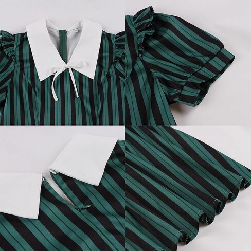 IDOPIP Women Black Striped Halloween Cosplay Costume Dress Elegant Tie Neck Midi Dress 1950s Vintage Cocktail Shirt Dress in Saudi Arabia