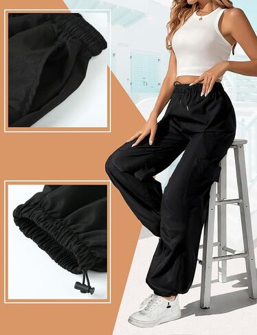 Buauty Womens Cargo Pants, Black Baggy Parachute Pants with Pockets Trendy Cargo Sweatpants Joggers for Women, Y2k Pants in Saudi Arabia