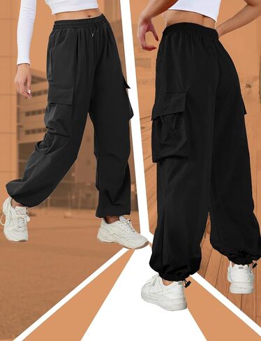 Buauty Womens Cargo Pants, Black Baggy Parachute Pants with Pockets Trendy Cargo Sweatpants Joggers for Women, Y2k Pants in Saudi Arabia