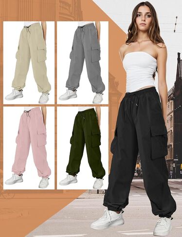 Buauty Womens Cargo Pants, Black Baggy Parachute Pants with Pockets Trendy Cargo Sweatpants Joggers for Women, Y2k Pants in Saudi Arabia