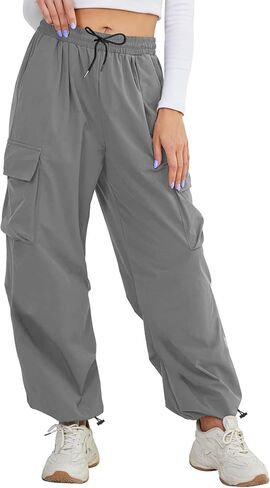 Buauty Womens Cargo Pants, Black Baggy Parachute Pants with Pockets Trendy Cargo Sweatpants Joggers for Women, Y2k Pants in Saudi Arabia