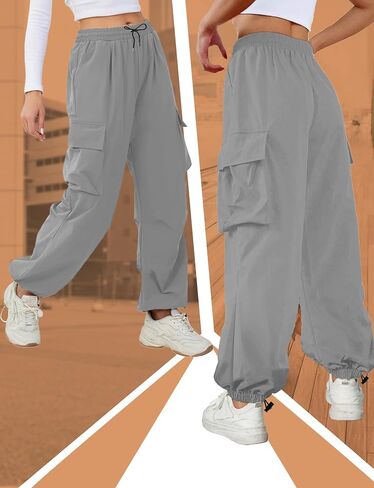 Buauty Womens Cargo Pants, Black Baggy Parachute Pants with Pockets Trendy Cargo Sweatpants Joggers for Women, Y2k Pants in Saudi Arabia
