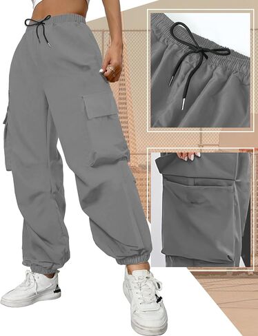 Buauty Womens Cargo Pants, Black Baggy Parachute Pants with Pockets Trendy Cargo Sweatpants Joggers for Women, Y2k Pants in Saudi Arabia
