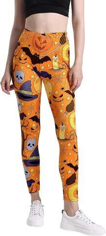 Halloween Leggings for Women 2024 Pumpkin Ghost Skull Printed High Waist Womens Leggings Stretchy Yoga Pants in Kuwait