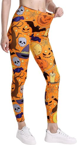 Halloween Leggings for Women 2024 Pumpkin Ghost Skull Printed High Waist Womens Leggings Stretchy Yoga Pants in Kuwait