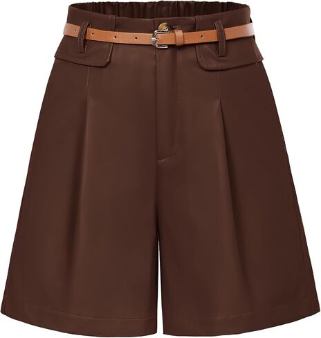 Women Leather Shorts Casual Shorts High Waist Leather Shorts with Pockets & Belts in Saudi Arabia