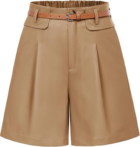 Women Leather Shorts Casual Shorts High Waist Leather Shorts with Pockets & Belts in Saudi Arabia